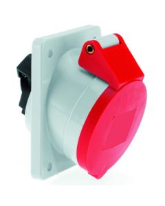 Panel mounting socket outlet, angled 16A 5p 400V 6h IP44 screw terminals