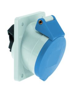 Panel mounting socket outlet, angled 32A 3p 230V 6h IP44 screw terminals