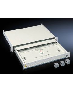 Fibre-optic splicing box with telescopic pull-out lockable