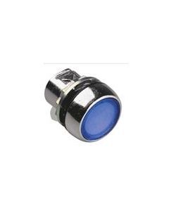 Flush illuminated pushbutton. Blue lens. Chrome bezel. IP66 protection