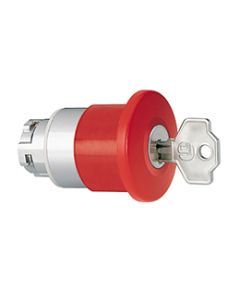 MUSHROOM HEAD PUSHBUTTON ACTUATOR, Ø22MM 8LM METAL SERIES, LATCH, TURN KEY TO RELEASE, Ø40MM. FOR NORMAL STOPPING. RED