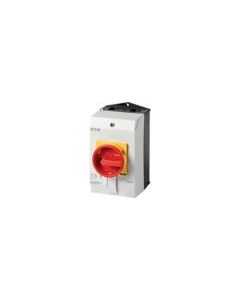  P1-25/I2/SVB-NA - Main switch, P1, 25 A, surface mounting, 3 pole, Emergency switching off function, With red rotary handle and yellow locking ring, UL/CSA