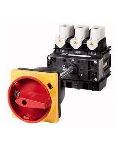 Main switch, 3 pole, 125 A, Emergency-Stop function, Lockable in the 0 (Off) position, rear mounting . P5-125/V/SVB