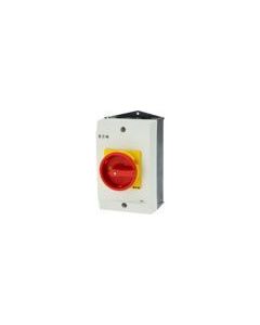 Main switch, 6 pole + 1 N/O + 1 N/C, 63 A, Emergency-Stop function, 90 °, Lockable in the 0 (Off) position, surface mounting