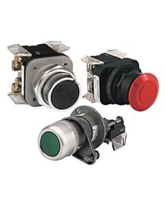 30.5mm Type 4/13 Mom. Contact PB-Illum., Red, Ext. Hd w/ Guard, Incand./No Options, 24V AC/DC, 1 NO-1 NC