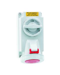 Surface mounting socket outlet switched with mechanical double interlocking 16A 5p 400V 6h IP67 screwless terminals nickel plated contacts dimension of enclosure: 170x90 mm cable entry: 1xM20 at top open 1xM25/M20 at bottom closed