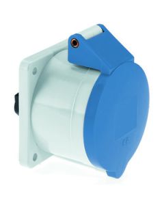 Panel mounting socket outlet TE straight 16A 7p 230V 9h IP44 screw terminals nickel plated contacts flange size: 75 x 75 mm